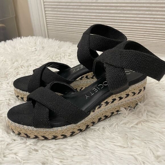 Sole Society Carmelina Espadrille Wedge Sandals Black Ankle strap Size 7.5M/ 38 - Picture 3 of 8
